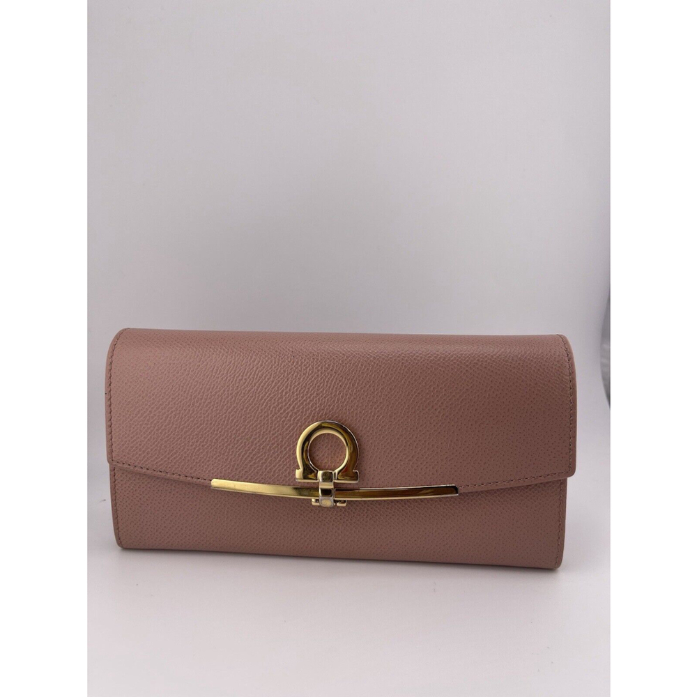 Salvatore Ferragamo Blush Pink Leather Wallet with Gold Hardware
